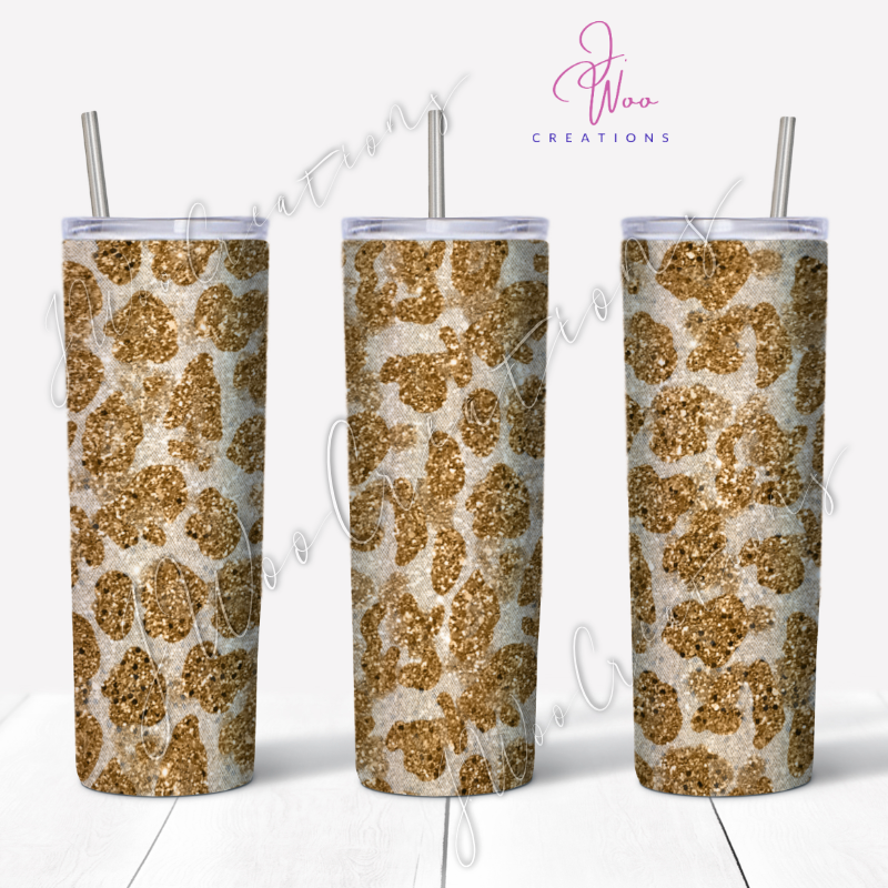 20 oz. Stainless Steel Tumbler - Glitter Cheetah (Various Colors)