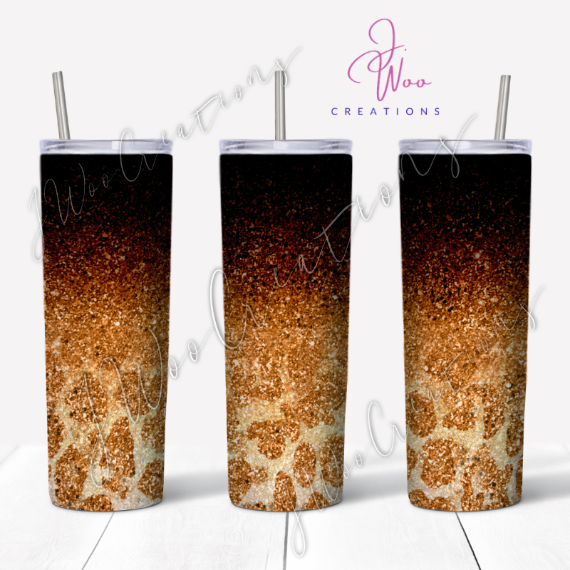 20 oz. Stainless Steel Tumbler - Glitter Ombre Cheetah (Various Colors)