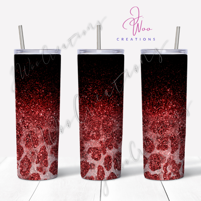 20 oz. Stainless Steel Tumbler - Glitter Ombre Cheetah (Various Colors)