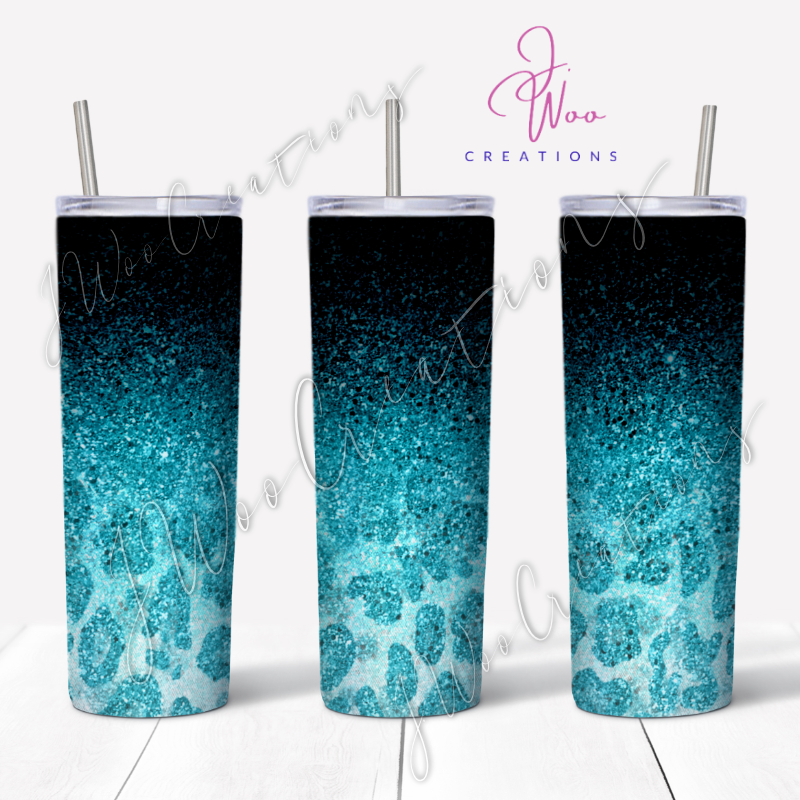 20 oz. Stainless Steel Tumbler - Glitter Ombre Cheetah (Various Colors)