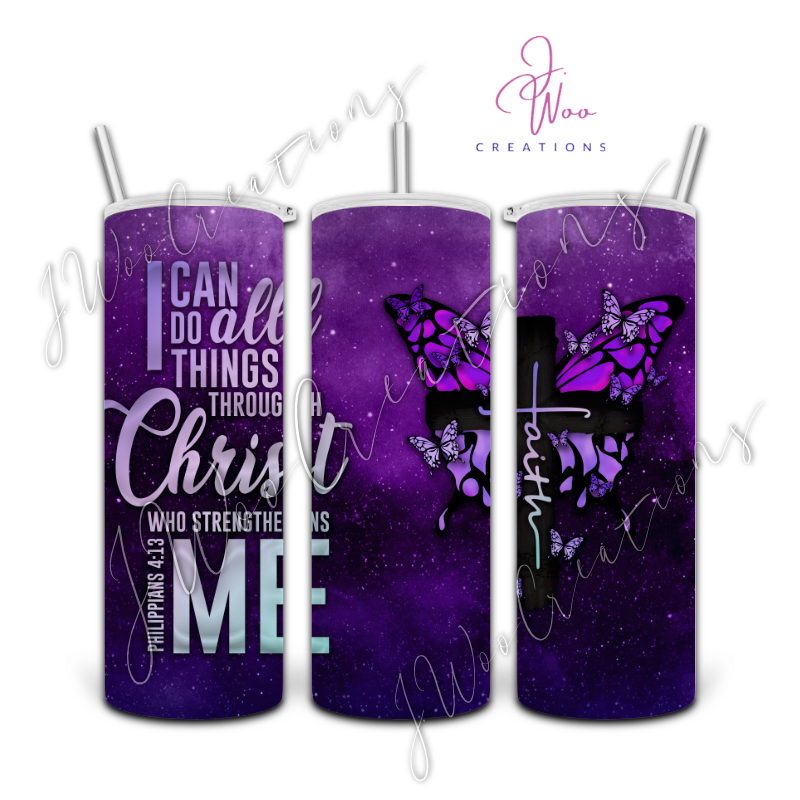 20 oz. Stainless Steel Tumbler - All Things Thru Christ (Butterflies)