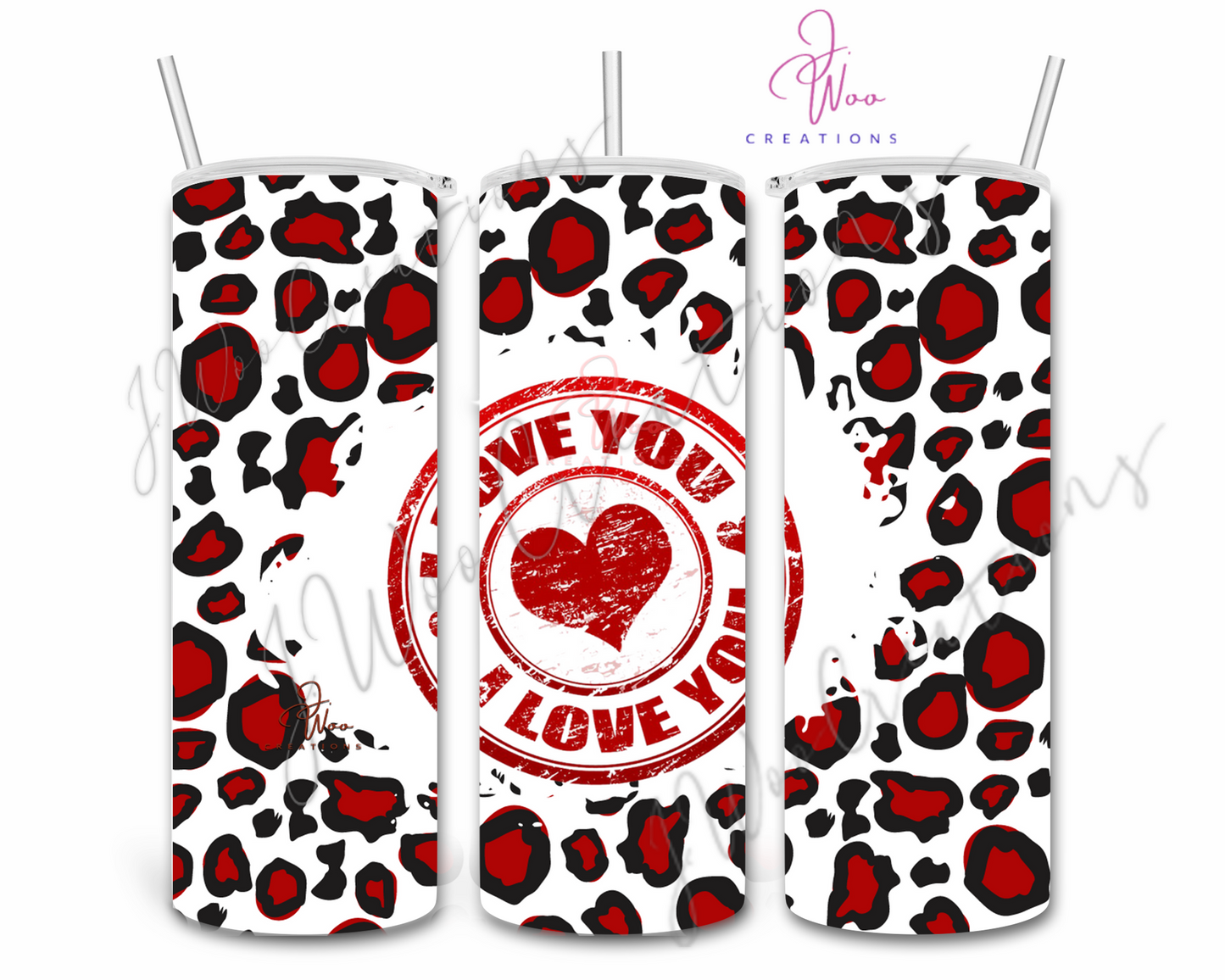 20 oz. Stainless Steel Tumbler - I Love You (Cow Print)