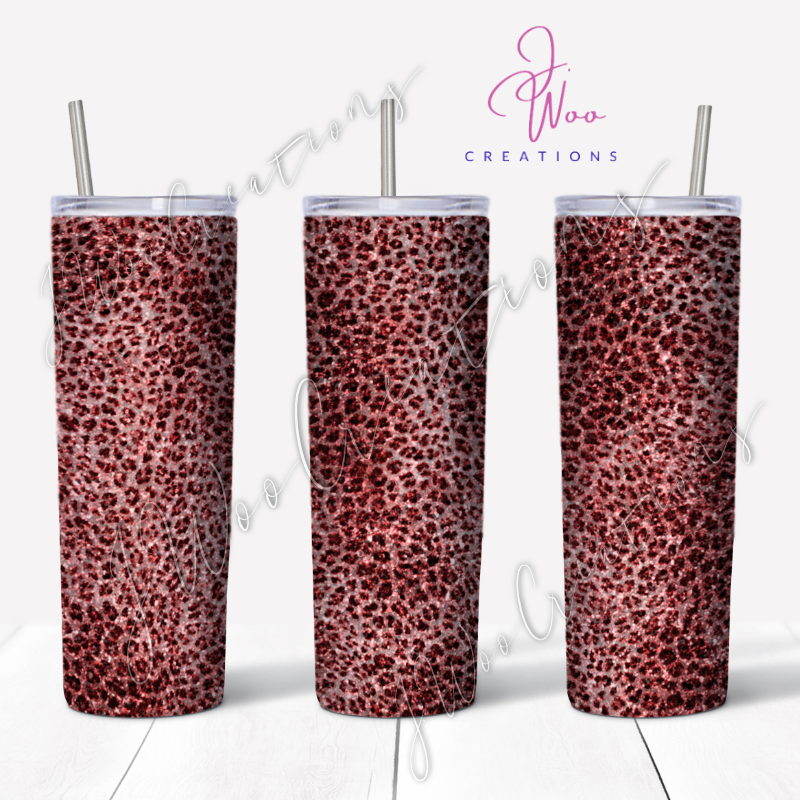 20 oz. Stainless Steel Tumbler - Glitter Leopard (Various Colors)