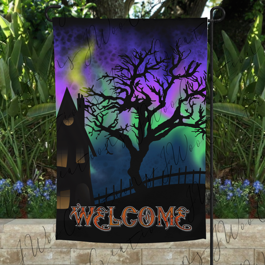 Spooky House Welcome Garden Flag