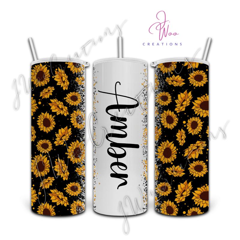 20 oz. Stainless Steel Tumbler - Sunflower with Name