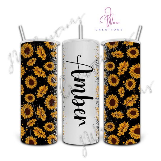 20 oz. Stainless Steel Tumbler - Sunflower with Name