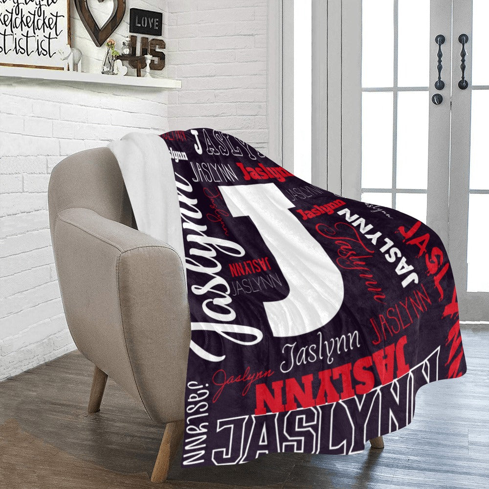 "Custom Name w. Initial" Soft Micro Fleece BLACK Blanket (Various Sizes)