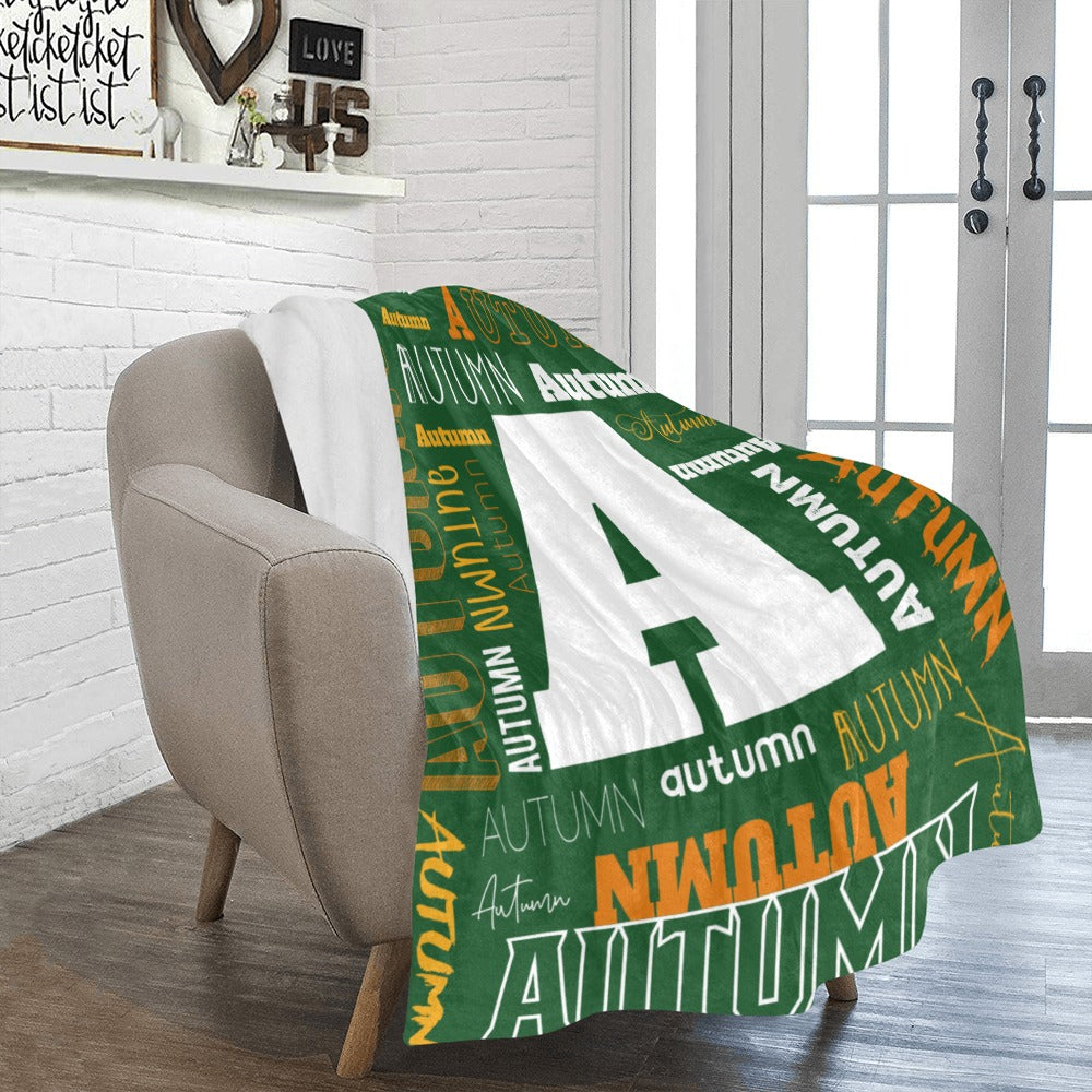 "Custom Name w. Initial" Soft Micro Fleece GREEN Blanket (Various Sizes)