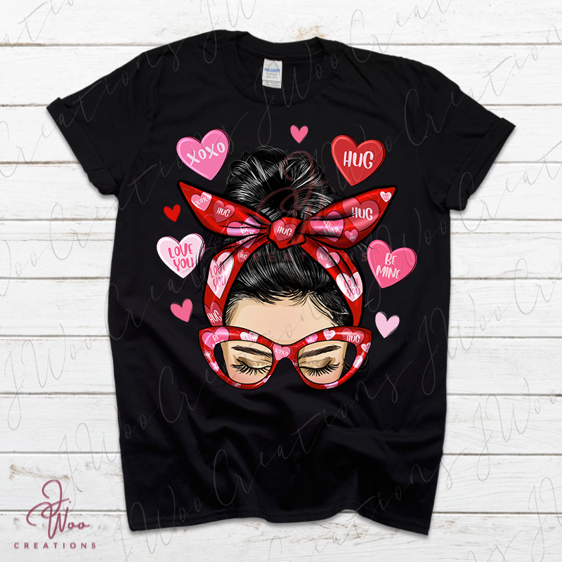 Messy Bun with Convo Hearts Tee