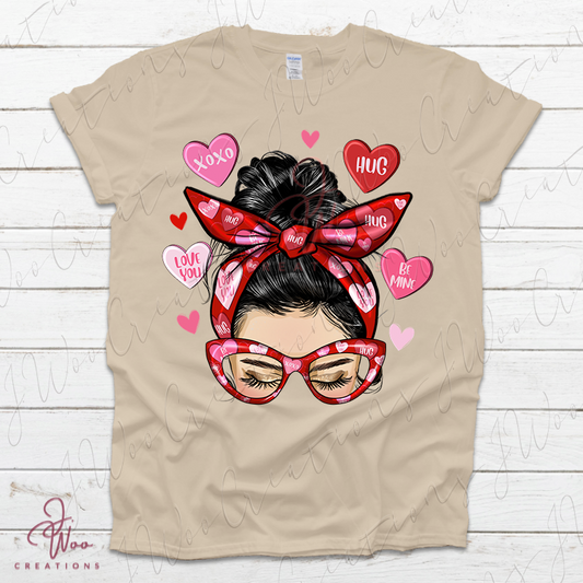 Messy Bun with Convo Hearts Tee